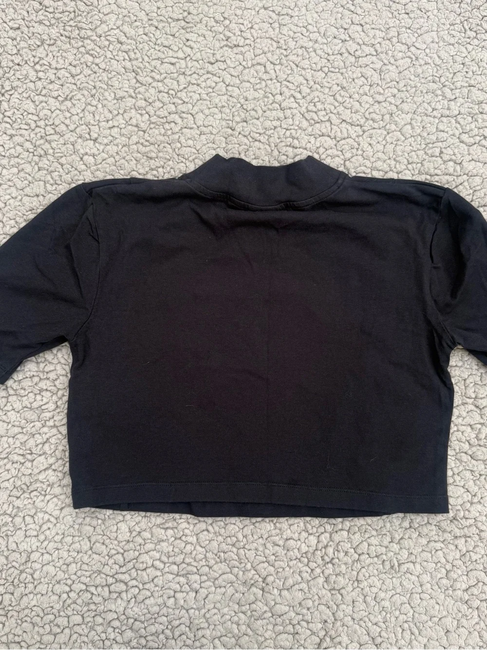 adidas Black Cropped Mock Neck Tee with Cream Side Stripes - Picture 5 of 5